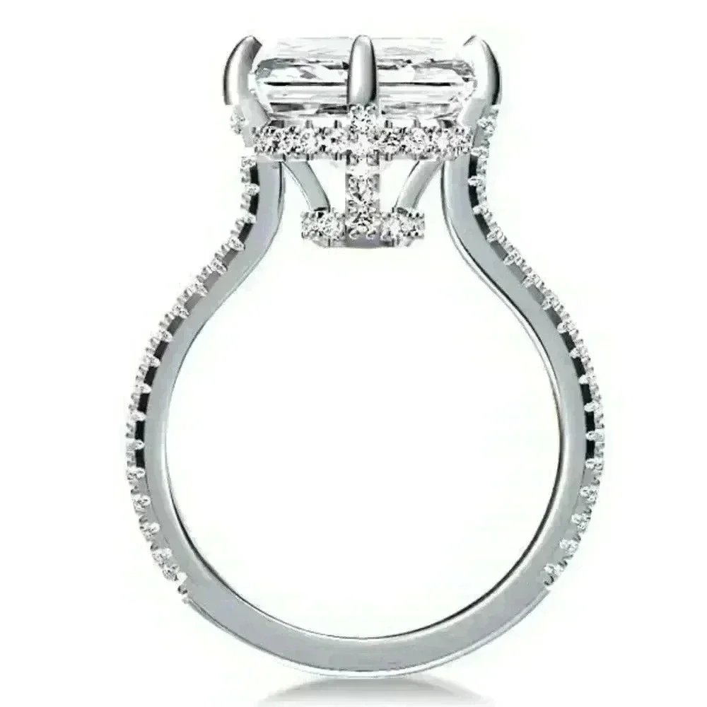 Italo Jewelry Hidden Halo Emerald Cut Engagement and pave band